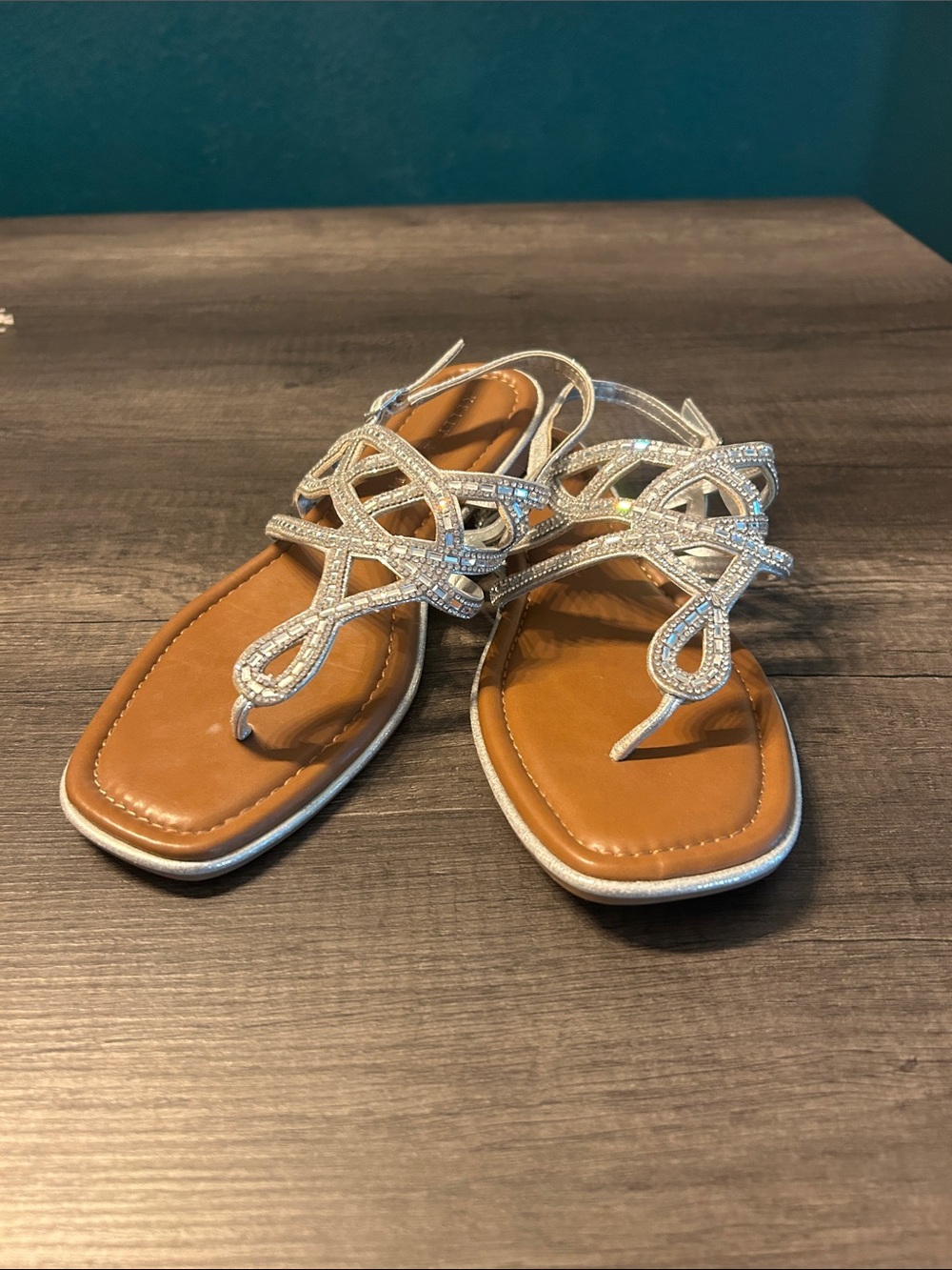 Kelly & Katie Silver Rhinestone Slingback Flat Sandals